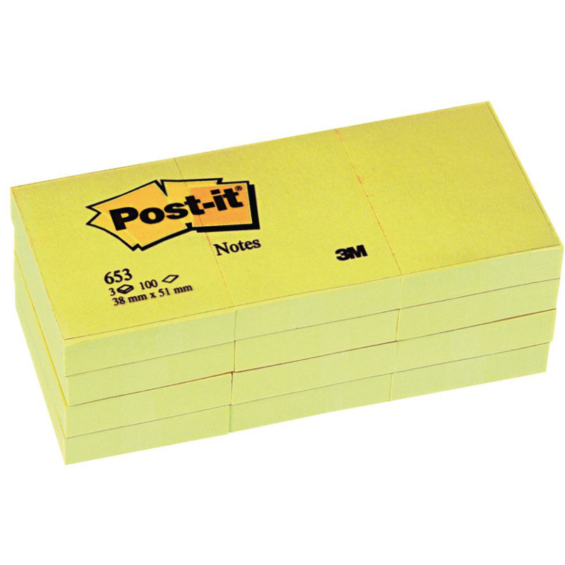 38x51mm 3M Yellow Post-it Notes - Pack of 12